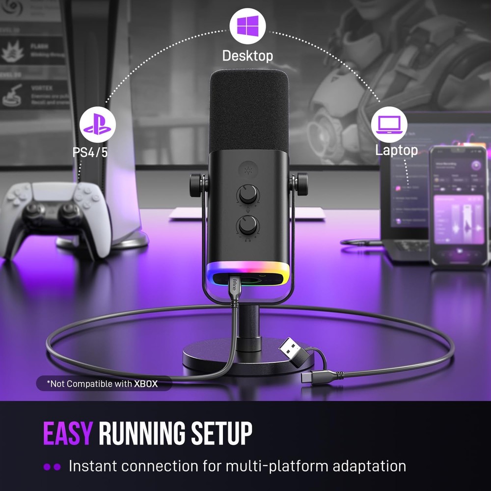 USB/XLR Dynamic Microphone for Podcast Recording PC Computer Gaming Streaming