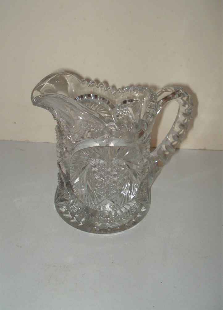 VINTAGE IVERNA STYLE PATTERN CLEAR CUT GLASS EAPG CREAMER SMALL PITCHER