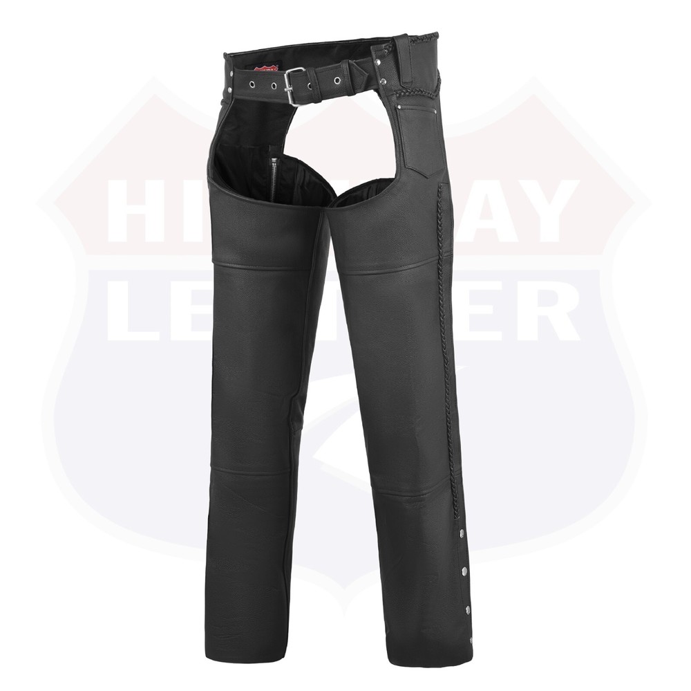 Basic Classic BLACK Style Leather Motorcycle Chap for Motorcycle HL12800BRAIDED