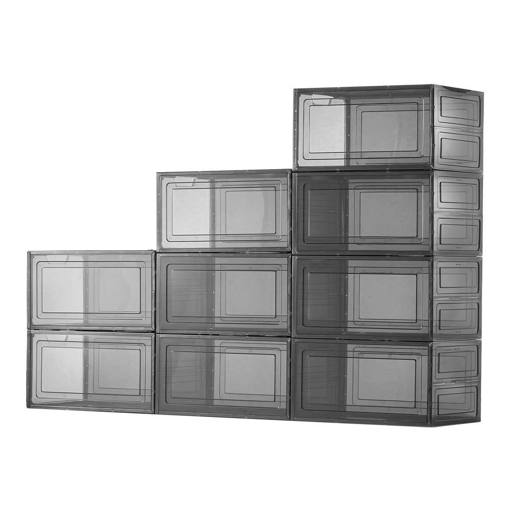 Shoe Storage Boxes 9 Pack Stackable Shoe Boxes US Size 13 Transparent Black