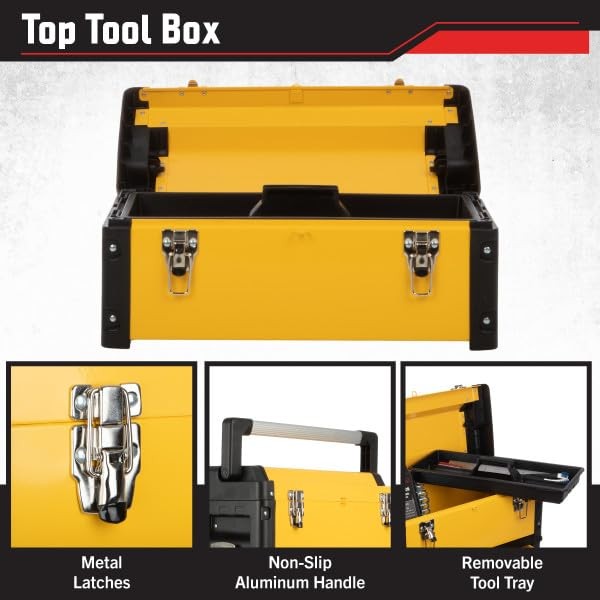 Rolling Tool Box with Wheels - Stackable Tool Box Organizer - Portable Metal