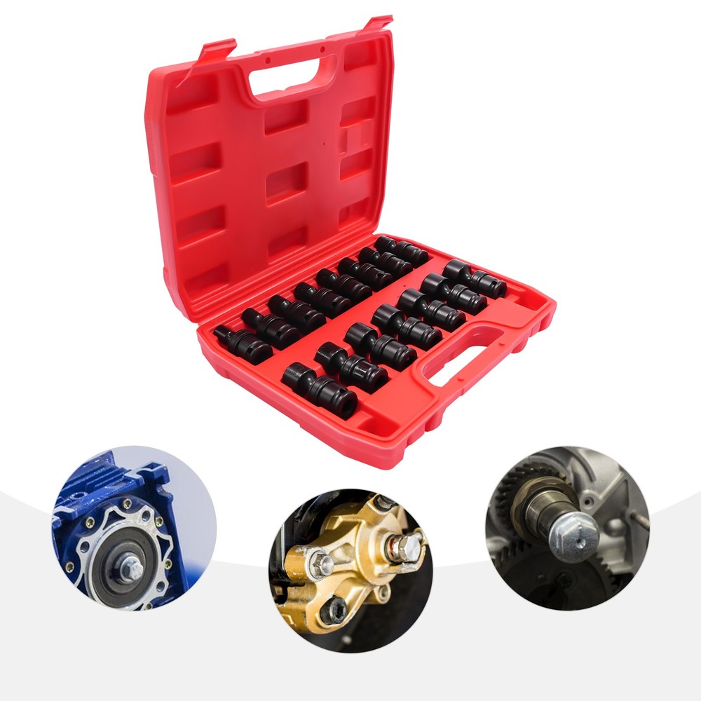 15PCS Universal Joint Socket Set 8-22mm Socket Set Swivel Socket Set 3/8" w/Case