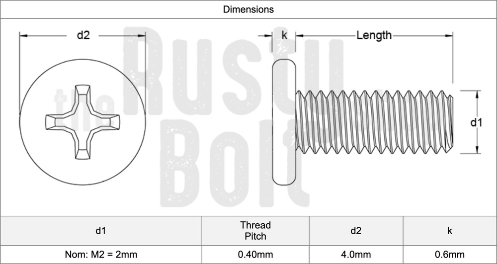 M2 x 2mm, Phillips Wafer Flat Head Screws, Black, Computer, Laptop, Machine
