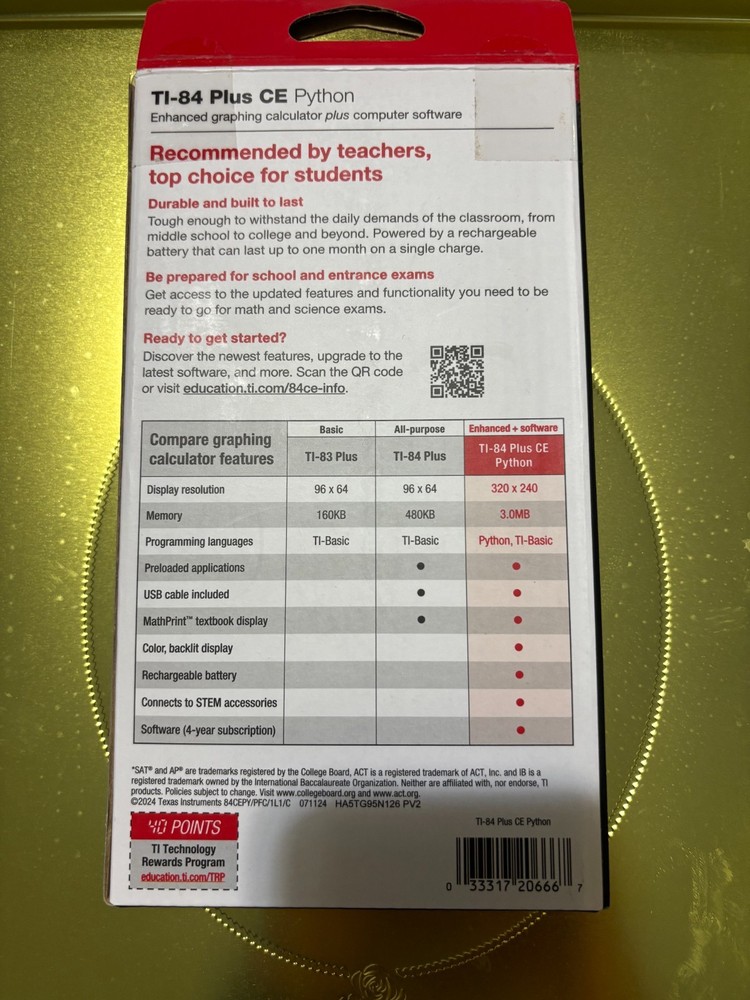 Texas Instruments TI-84 Plus CE Python Graphing Calculator Black w/ Adapter