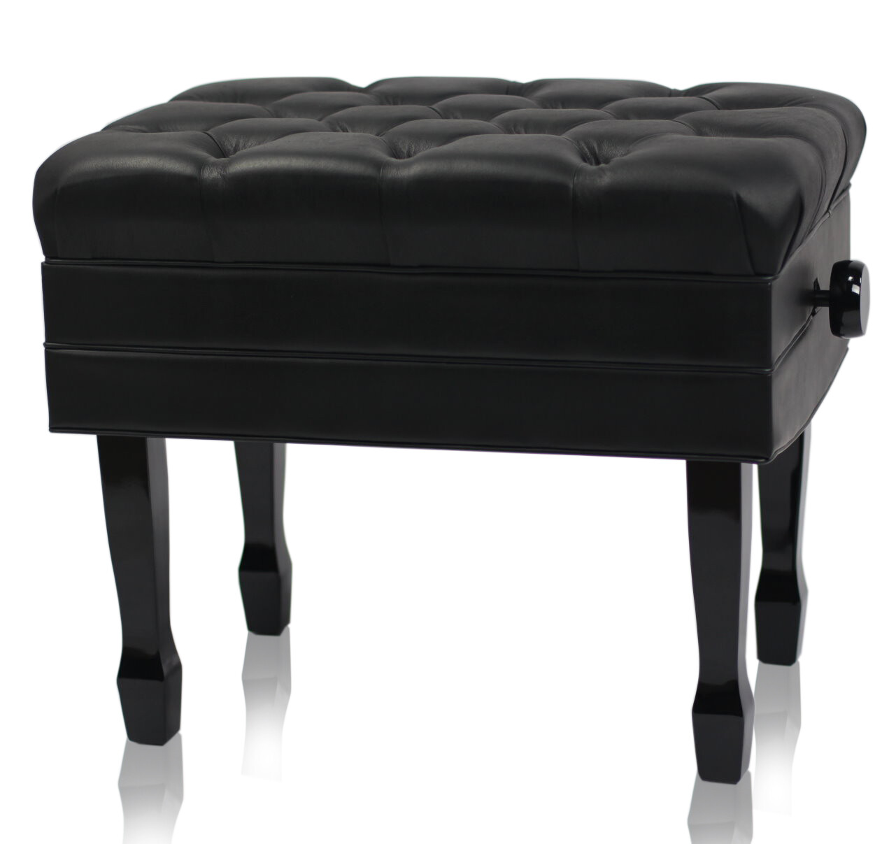 Genuine Leather Adjustable Piano Bench Seat - GRIFFIN Black Wood Keyboard Stool