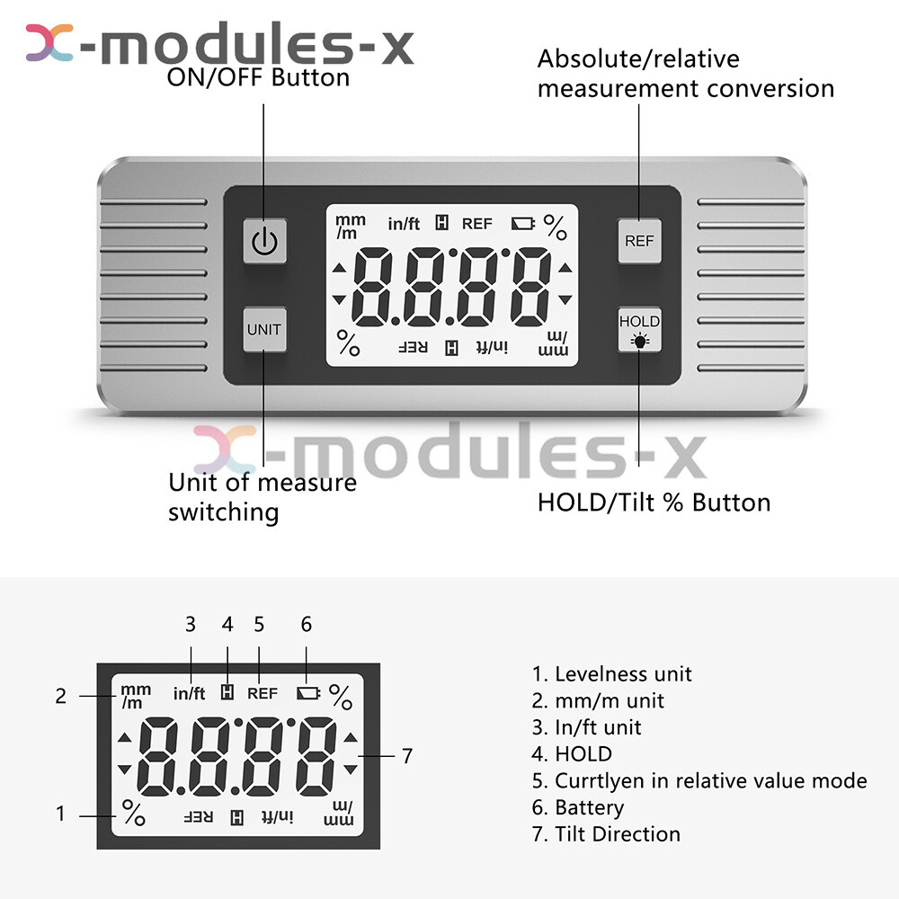 3in1 Protractor Inclinometer Level Ruler 4*90° Digital LCD Display W/ Backlight
