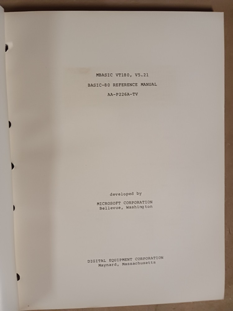 MBASIC VT180 V5.21: BASIC-80 Reference Manual, Getting Started with MBASIC VT180