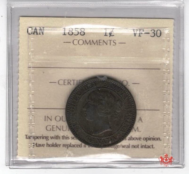 1858 Canada 1 Cent - ICCS VF30 - KN 150
