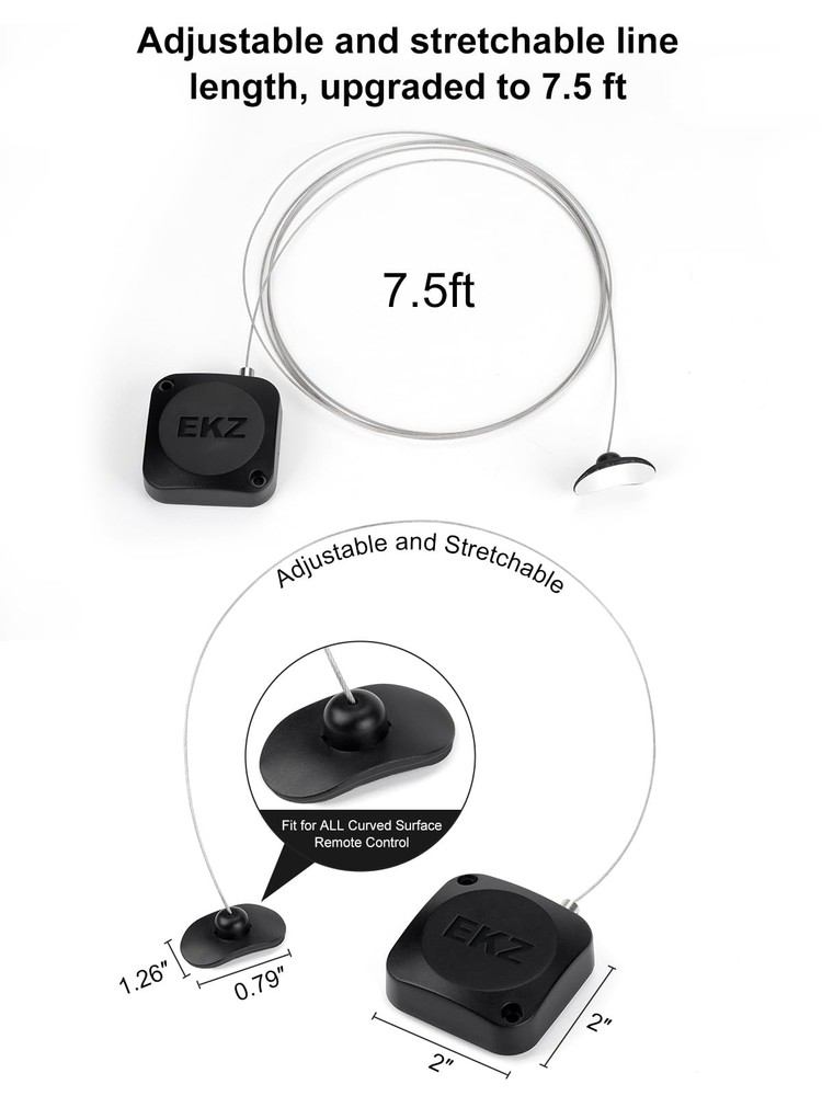 Retractable Remote Control Tether Lock: 7.5 ft Upgraded Pulling 2 Pcs, Black