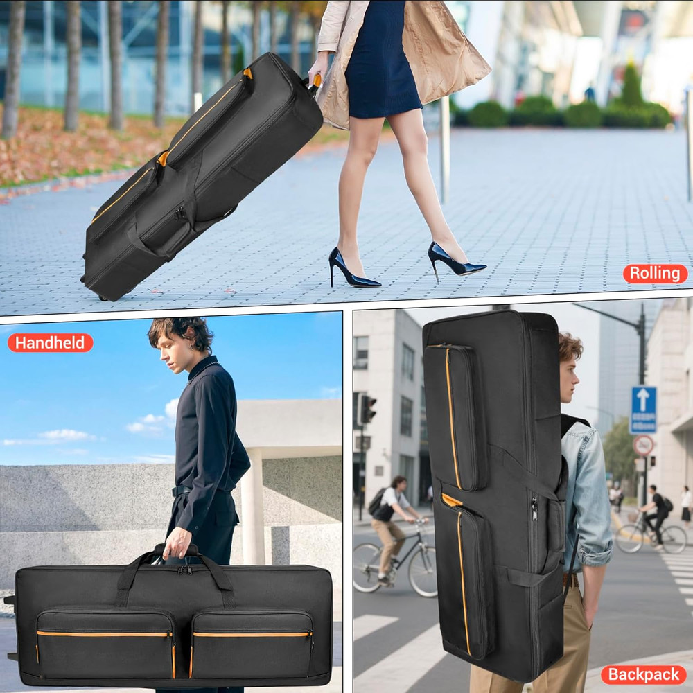 73/76 Key Keyboard Case with Wheels & Adjustable Shoulder Straps– Padded Rolling