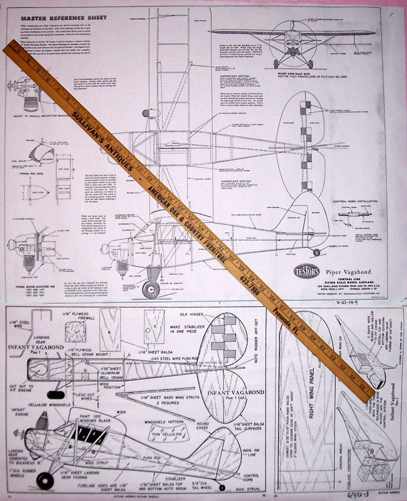 Testors VAGABOND PLANS & CONSTRUCTION SHEETS for TWO 1/2A UC Model Airplanes