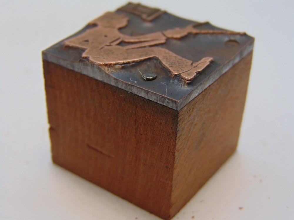 Vintage Printing Letterpress Printers Block Man with Flashlight