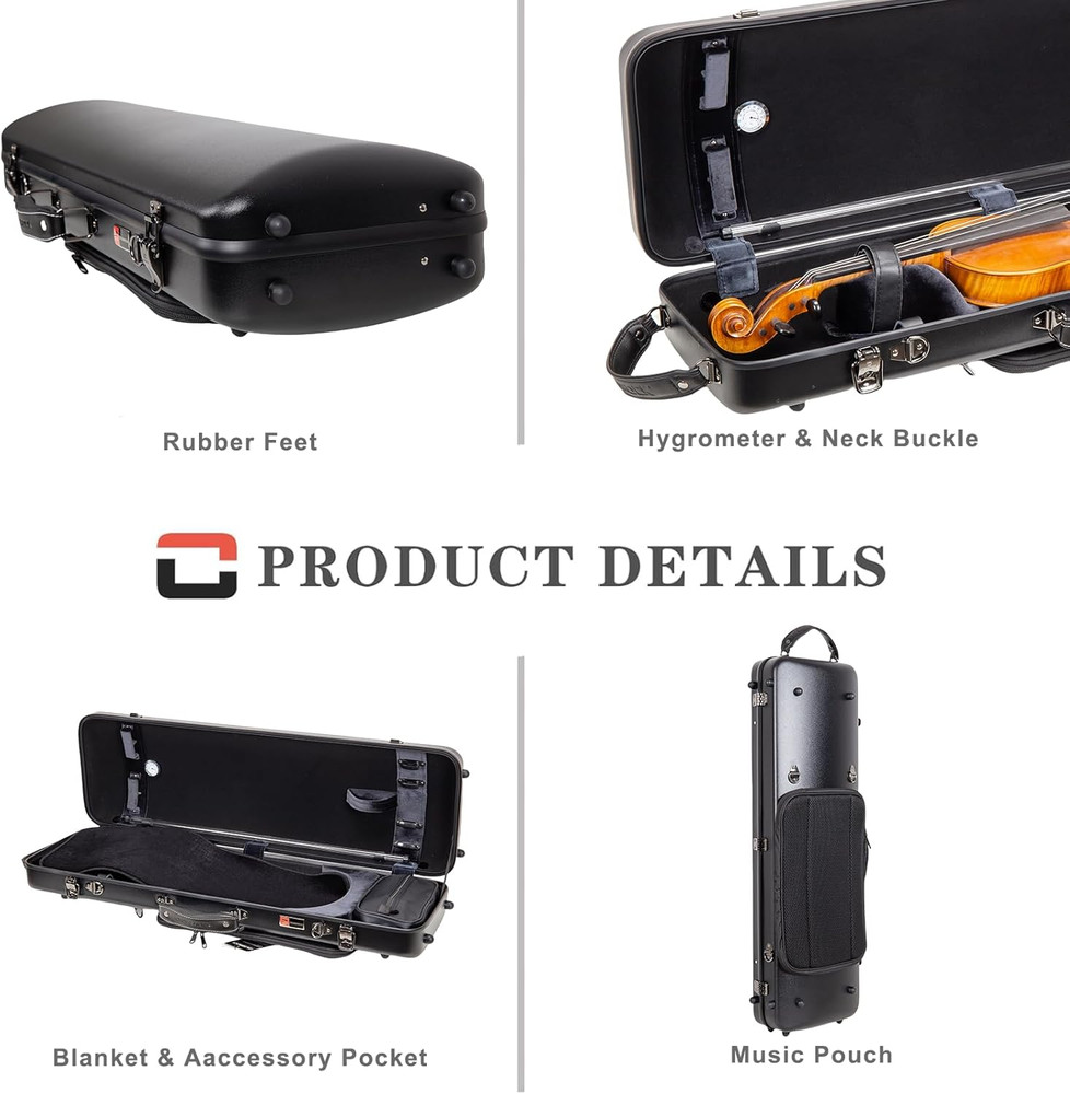 Poly Carbon Oblong Case Fits 4/4 Full-Size Violin, Includes Protective Blanket,