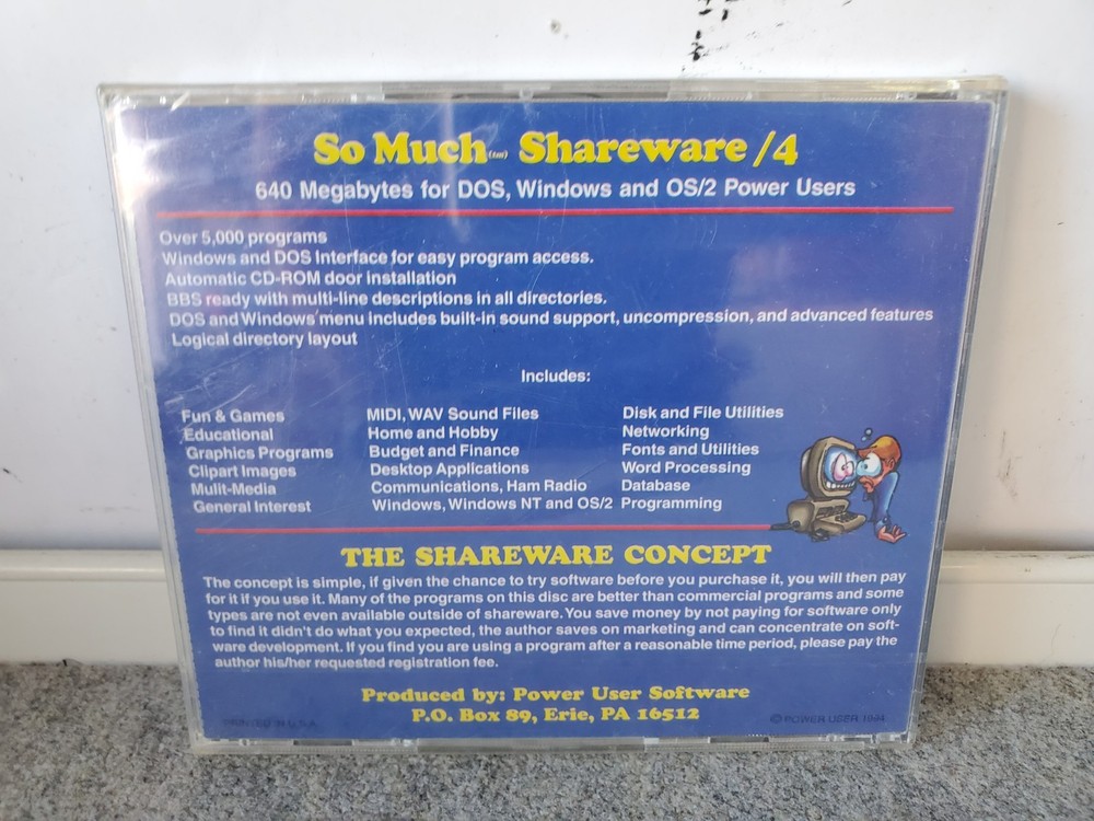 NEW Sealed Vintage Software SO MUCH SHAREWARE 4 Almost 5000 Programs CD-ROM 1994