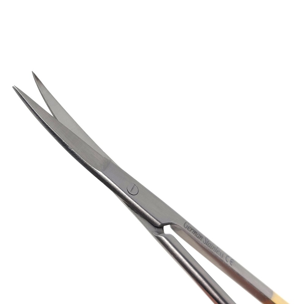 2Pcs Micro IRIS Dissecting Scissors STR + CRV Blades Gold Handle Shears - 4.5"