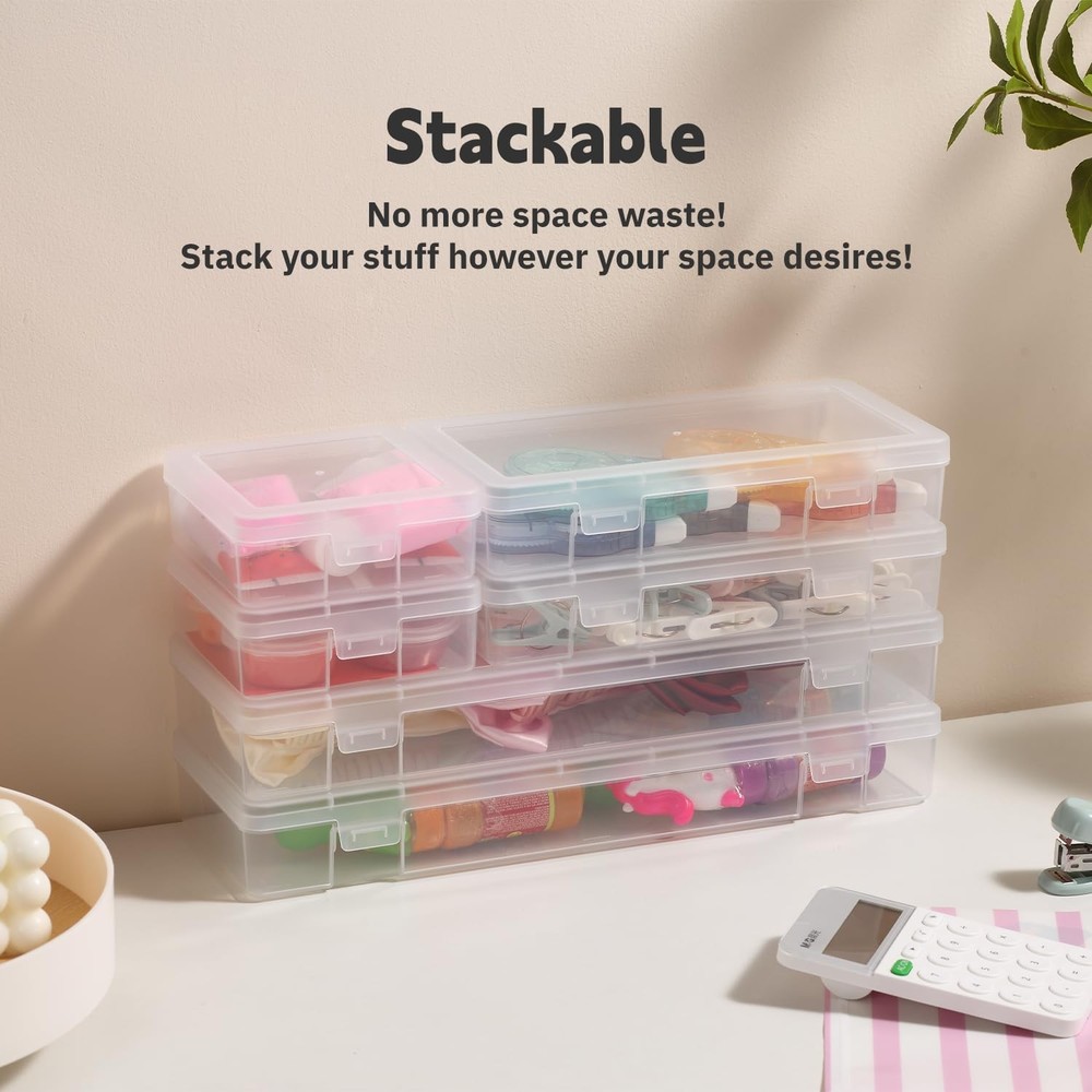 novelinks Stackable Plastic Clear Storage Box Containers 9 Pack Medium -Clear