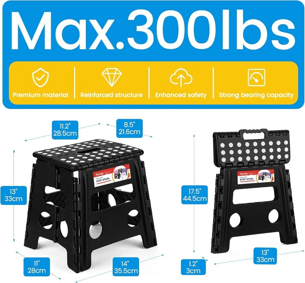 Versatile 13 Inch Black Folding Step Stool - Perfect for Kitchen & Bathroom Use