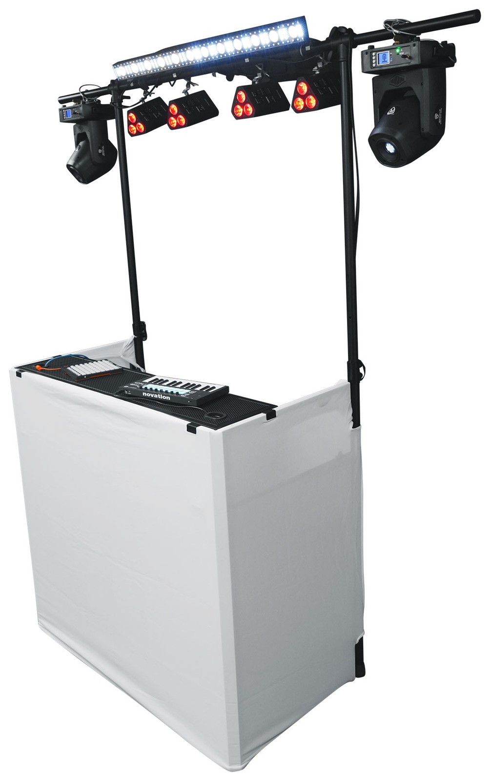 Rockville ROCKBOOTH TRUSS V2 DJ Booth Table Facade w/Shelves+Lighting Truss+Bag