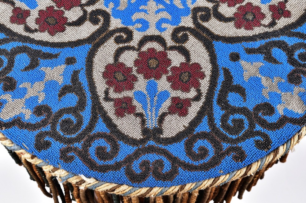 Antique Walnut Side Table with Micro Beaded Top Hand Needlework