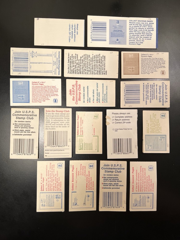 17- EMPTY U.S. Post Office Stamp Booklets. Various Years. No Duplicates