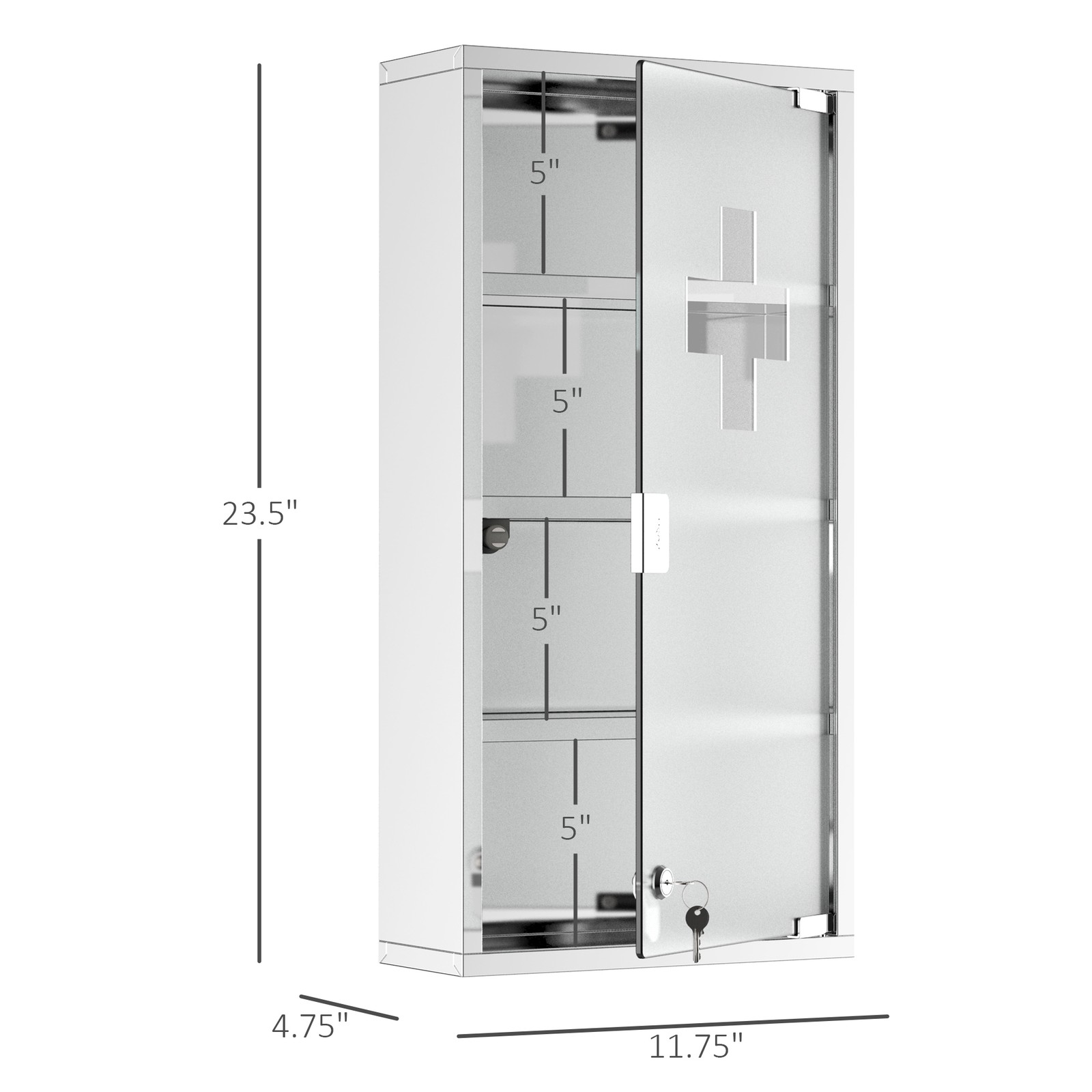 12"x24" Bathroom Medicine Cabinet 4 Tier Stainless Steel Wall Box with Shelves