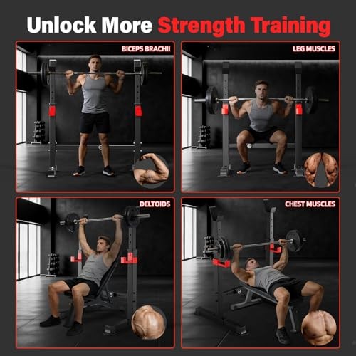 Adjustable Squat Rack, 550LBS Multi-Function Barbell Rack for Weight Lifting