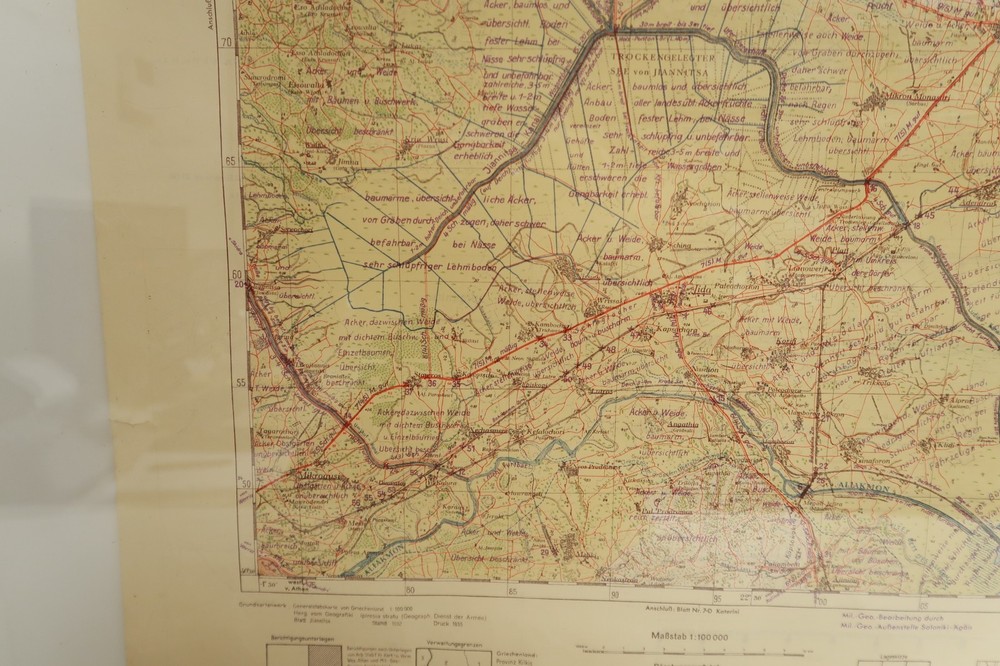 German Greece Secret Military Map 1943 WWII ERA Geographical Army Double Sided