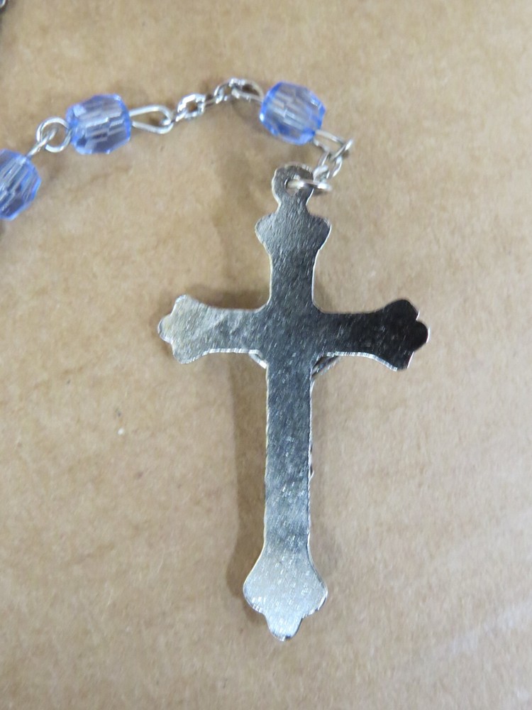 VTG Catholic 5 Decade Rosary Immaculate Conception Light Blue Beads