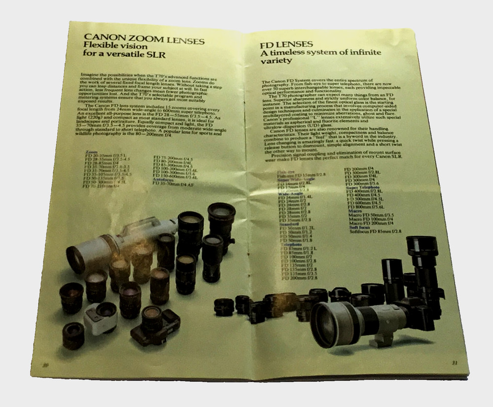 CANON Camera T70 Multiple Program AE Dual Metering System Guide Book