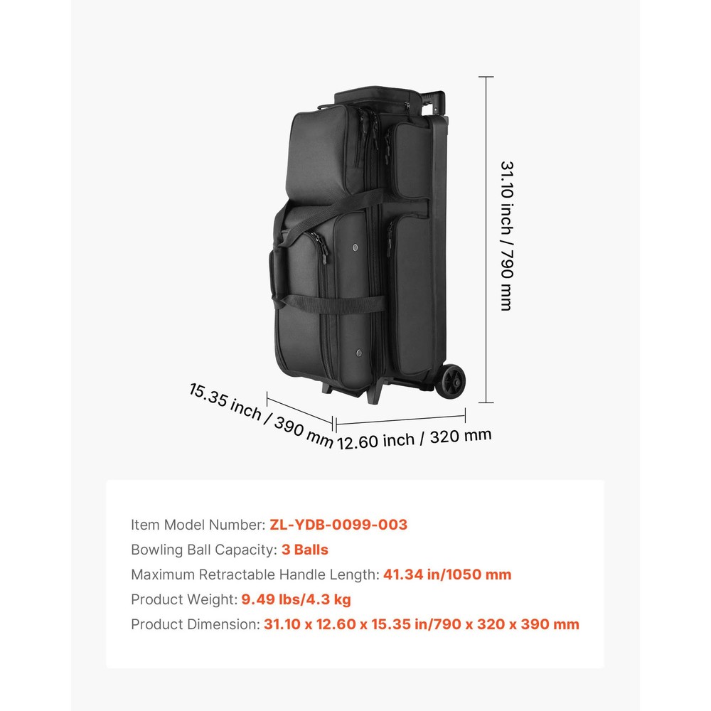 Bowling Ball Bag 3Ball Double Roller Bowling Bag Featuring Separate Compartment