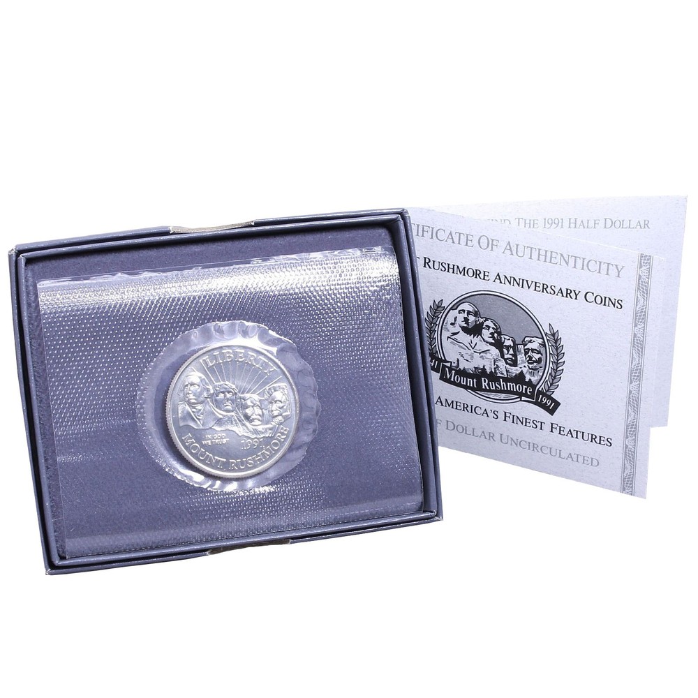 1991 D Mount Rushmore Bicentennial BU Commemorative Half Dollar Box & COA