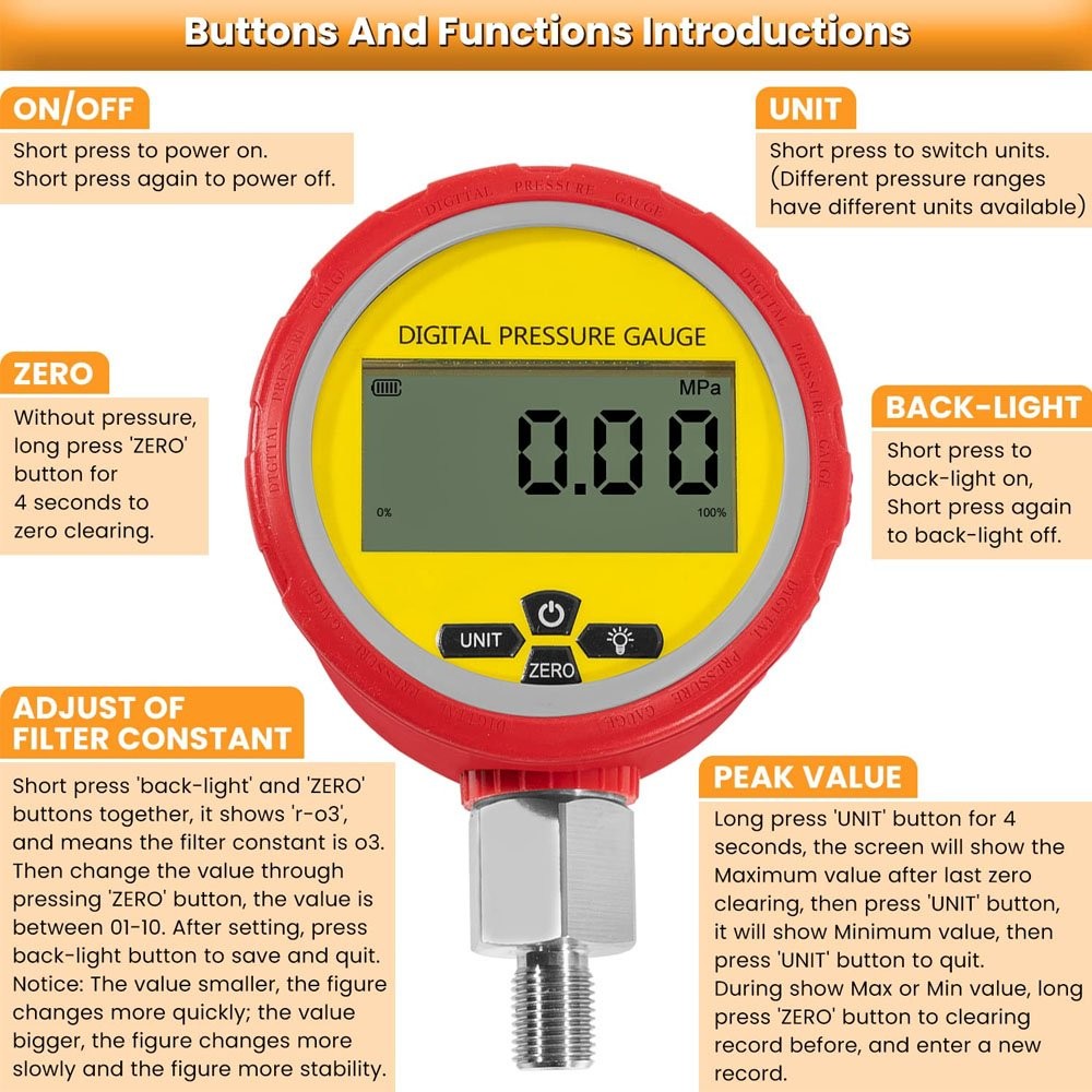 70M Digital Hydraulic Pressure Test Kit-2 Gauge 11 Coupling 2 Hose for Excavator