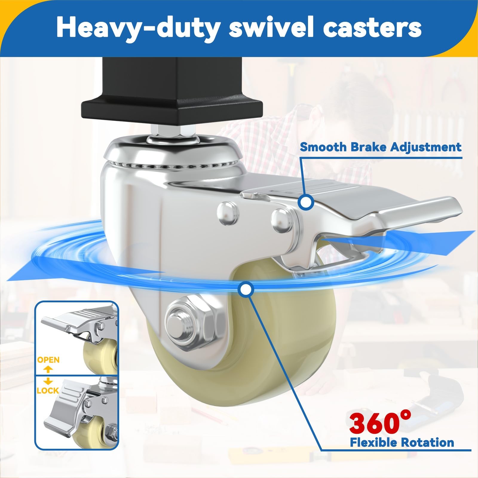 60'' Adjustable Workbench Solid Wood Work Bench Table with Wheels