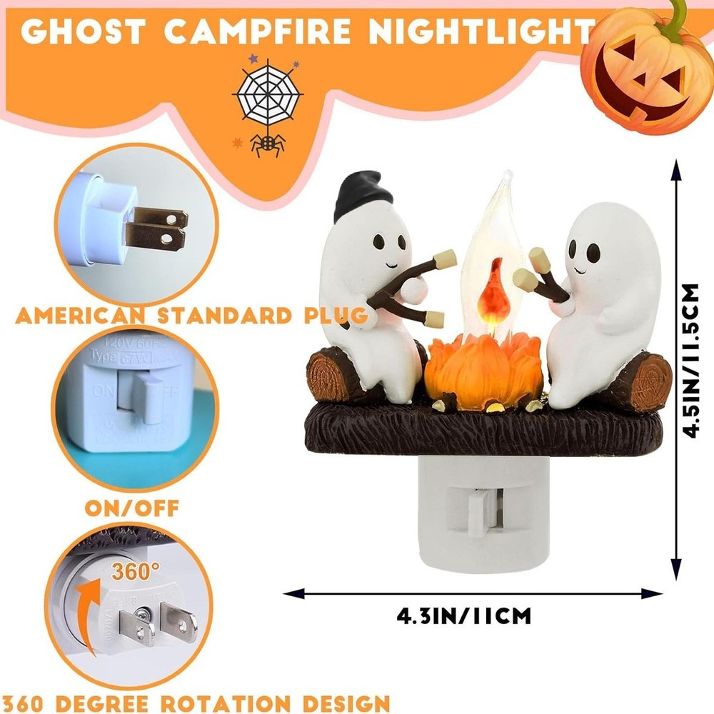 Ghosts Roasting Campfire Flicker Flame Night Light, Ghost Roasting Marshmallows
