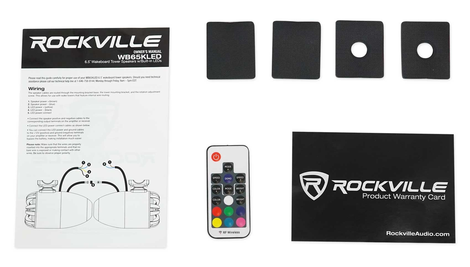 2) Rockville WB65KLED 6.5" 600w Black Marine Wakeboard LED Tower Speakers+Remote