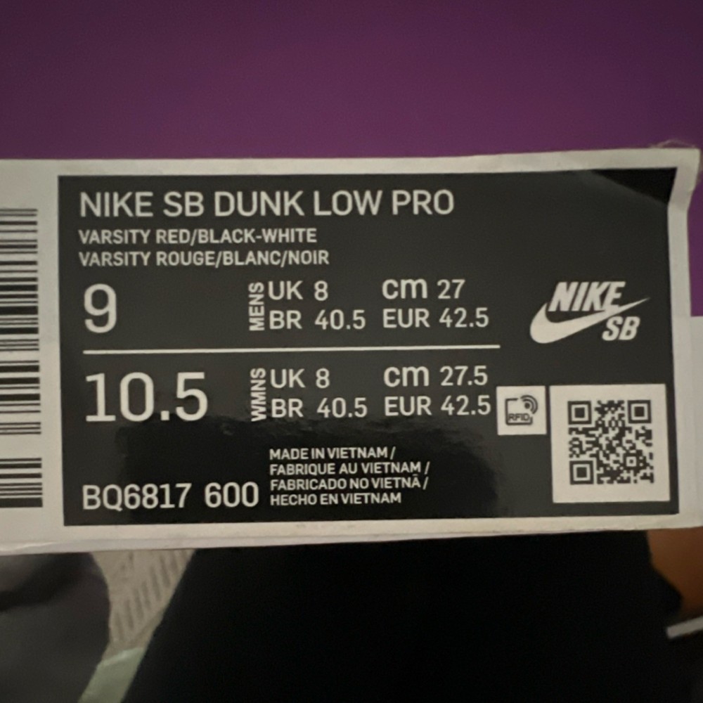 Nike SB Dunk Low Pro White Size 9