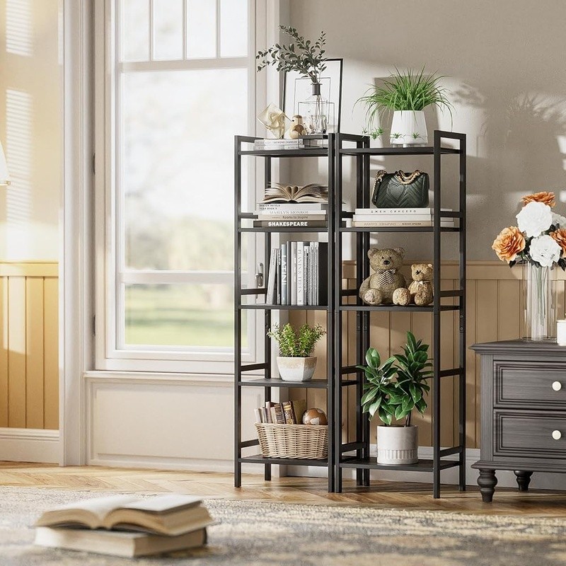 5-Tier Adjustable Bamboo Bookshelf Lightweight Space Saving Storage Organizer US