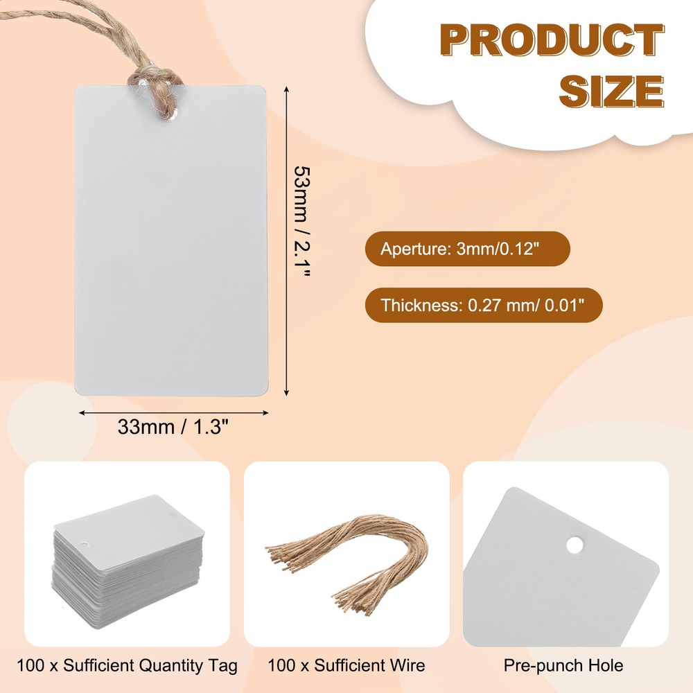 100Pcs Grey Plastic Shipping Tags, 2" x 1" Labeling Tags with Thread & Wire