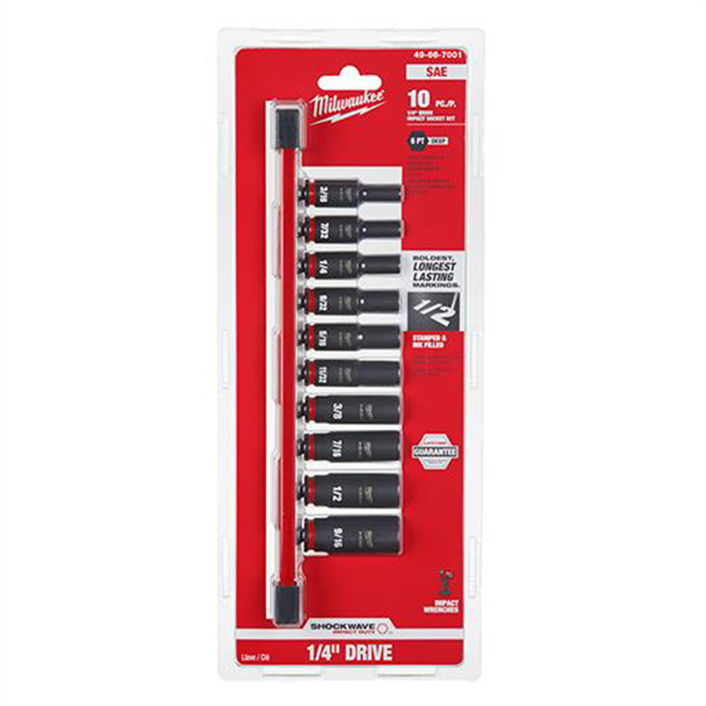 Milwaukee Tool 10PC SHOCKWAVE Impact Duty SAE Deep 6 Point Socket Set