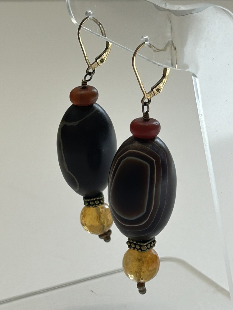Chunky Tiger Eye Agate Dangling Earrings