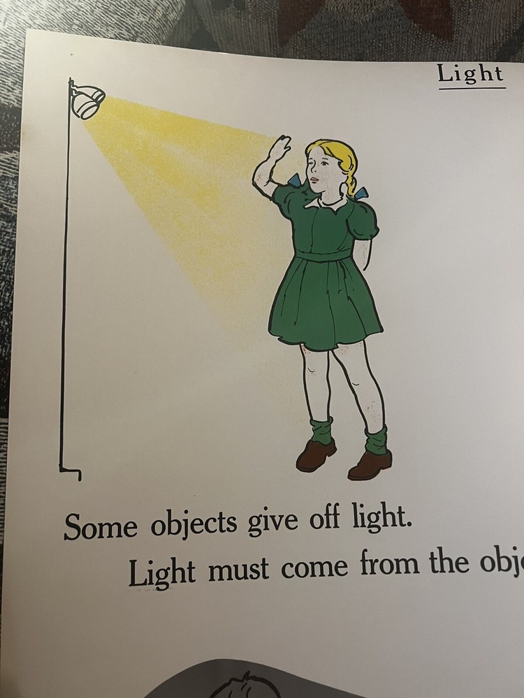 VINTAGE A.J. Nystrom Elementary science chart Fire 🔥 & Light chart 24” x18.5”