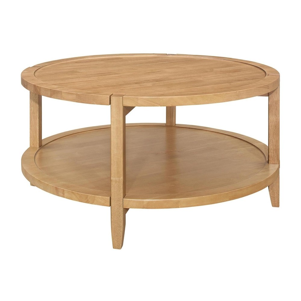 Maple Coffee Table with Shelf Brown Transitional Round Wood Finish Storage