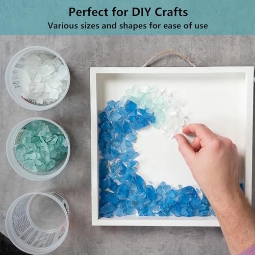 Sea Glass for Crafts - 14oz Frosted Seaglass Pieces - Blue, Aqua Green, White