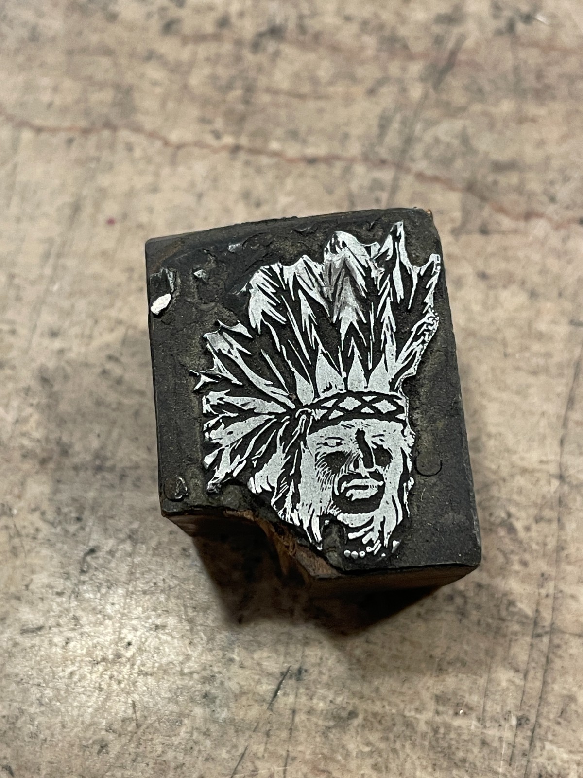 Printing Letterpress Printers Block Native American With Headdress (1605)