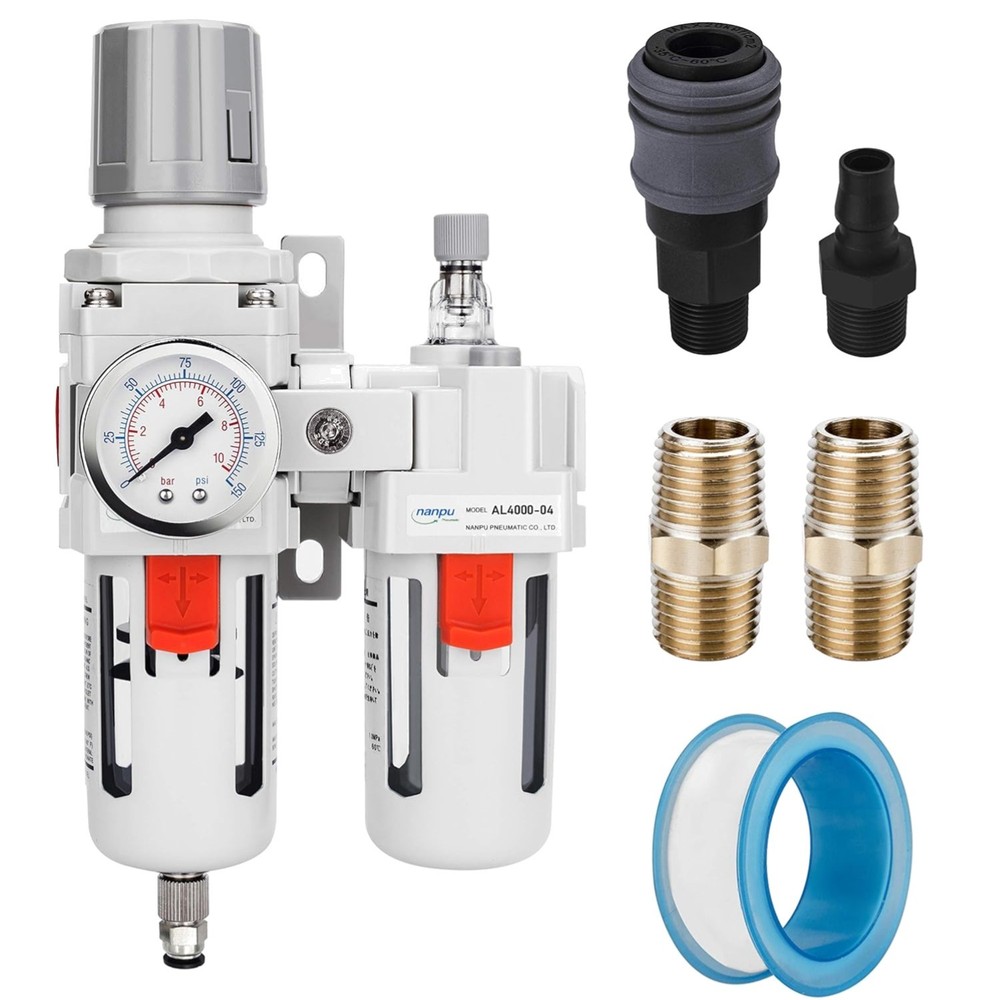High Flow 1/2" NPT Compressed Air Filter Lubricator Combo - 105 SCFM Performance