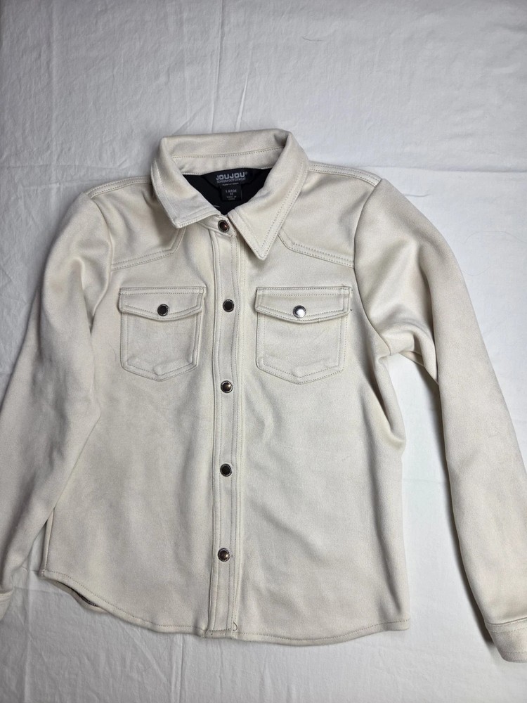 Cream Boys Size 14 Button Up Suede Like Jacket, Excellent Condition