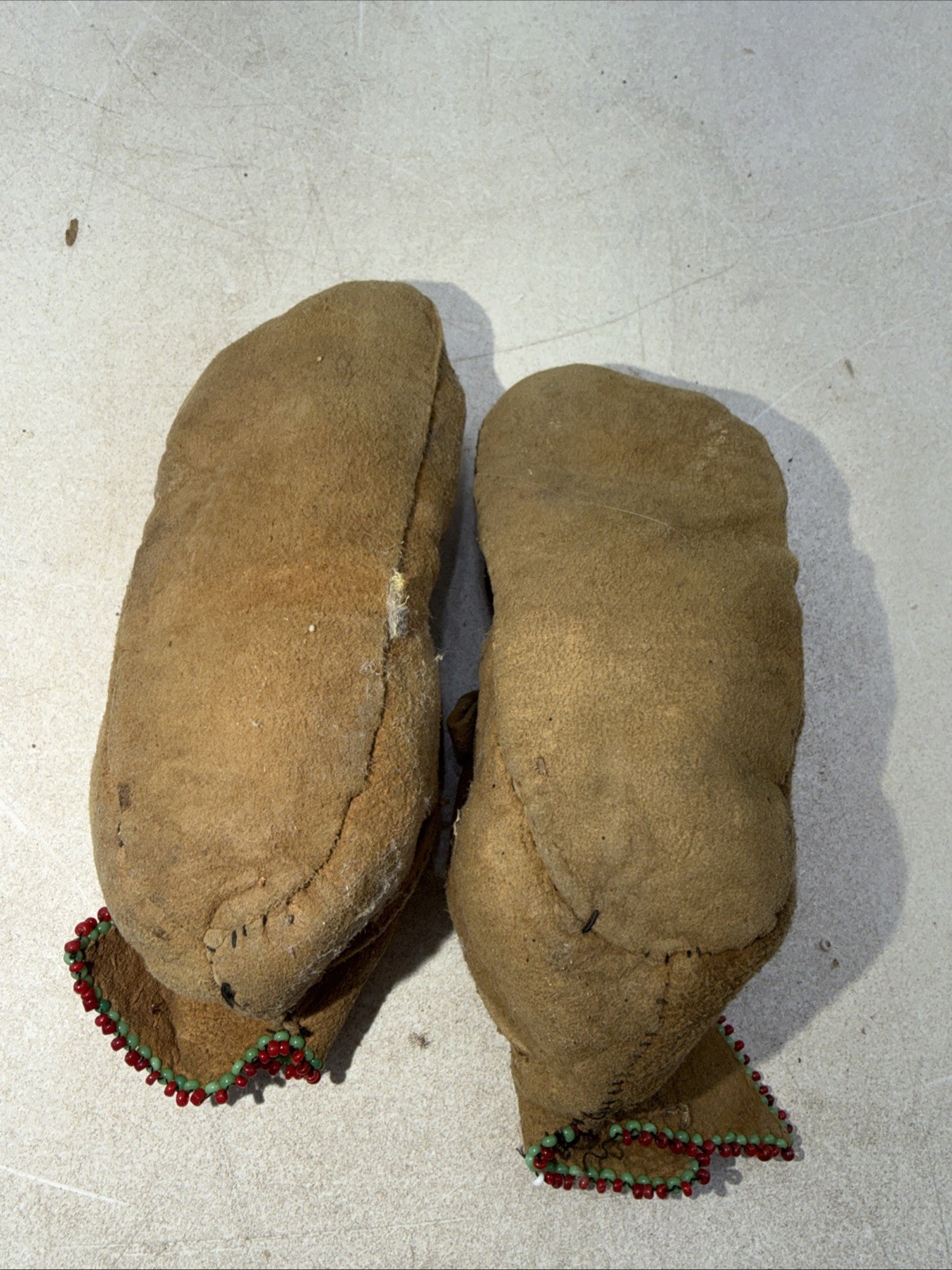 Authentic Native American Leather Beaded Moccasin Lot and Indian Rattle