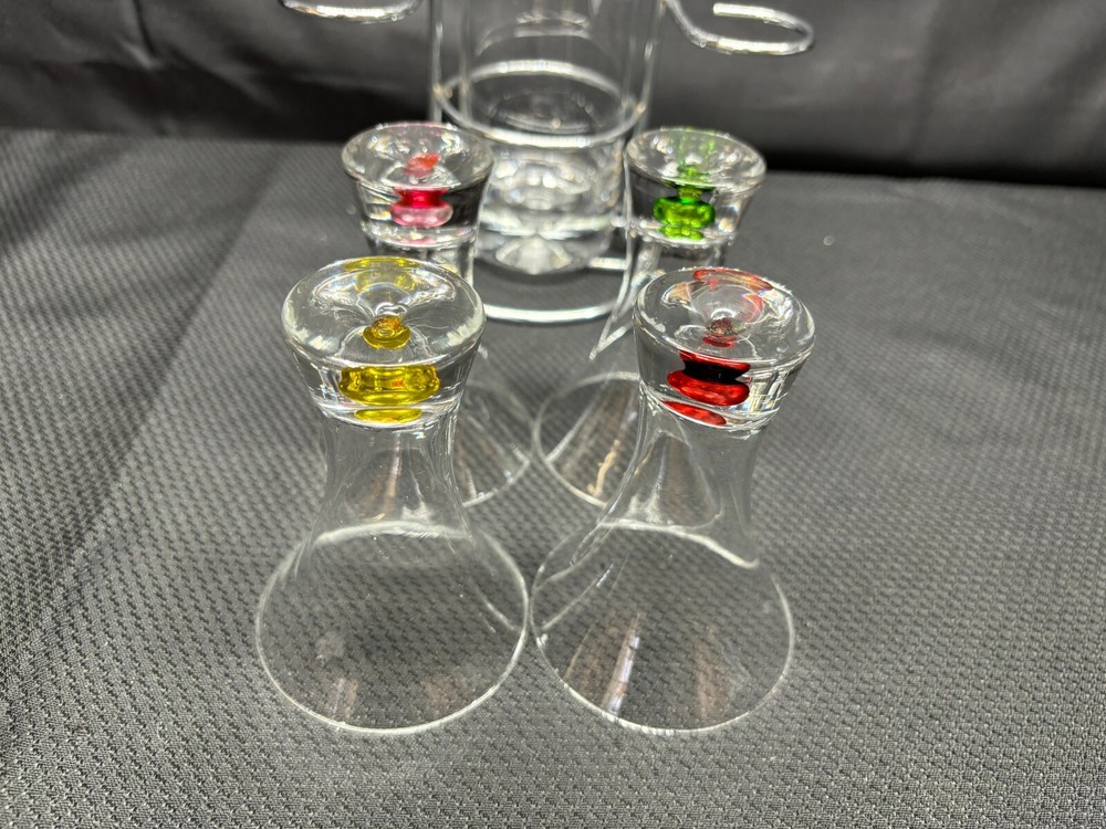 Circleware "BUBBLE" Barware ~ (4) Cordial Glasses w/ Pitcher and Rack