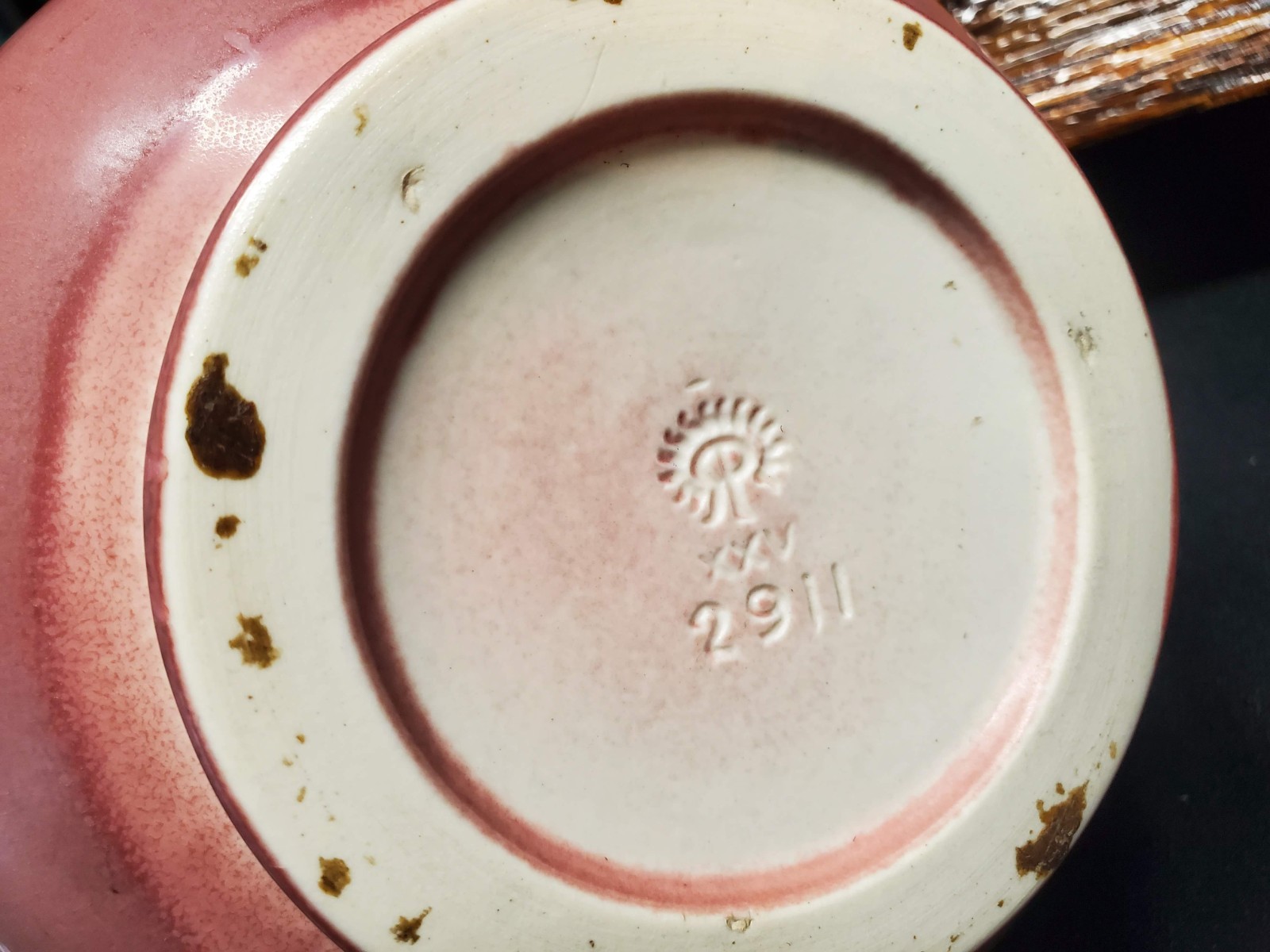 1925 Rookwood Pottery Large 8.5"x7" Vase Mauve Rose Matte Incised Design