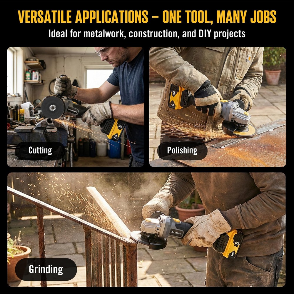 ReliaRoads 20V Brushless Cordless Angle Grinder, 4-1/2 Grinder, Compatible wi...
